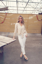 Beige V-Neck Tie Knot Shirt