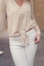 Beige V-Neck Tie Knot Shirt