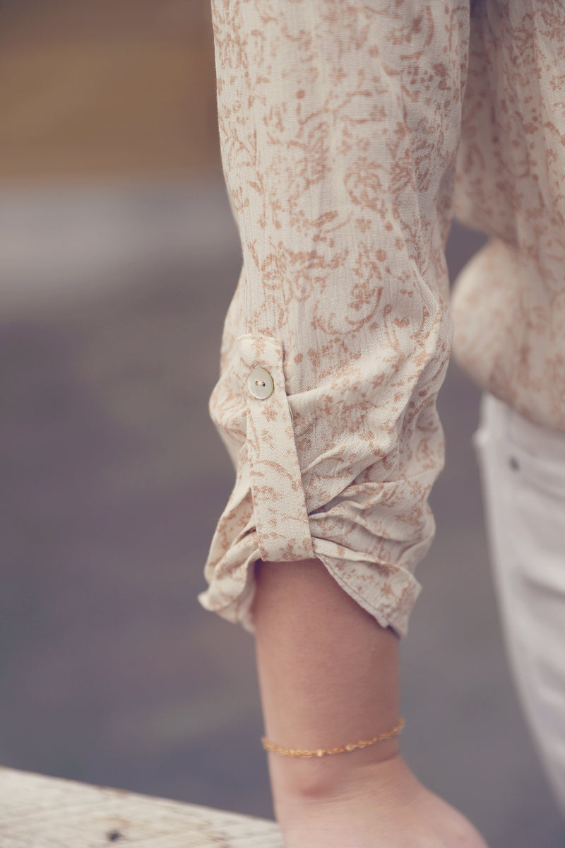 Beige V-Neck Tie Knot Shirt