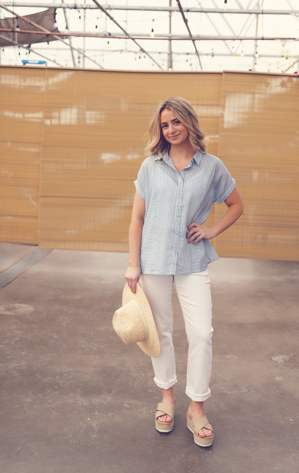 Blue Striped Button Down Top