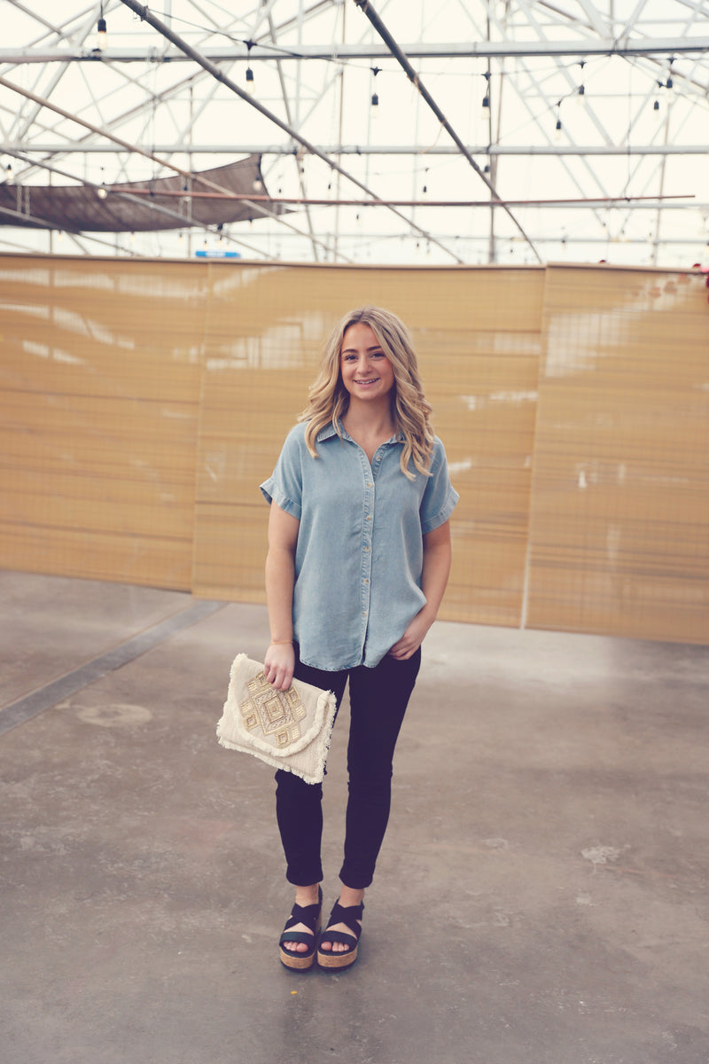 Light Denim Short Sleeve Button Down