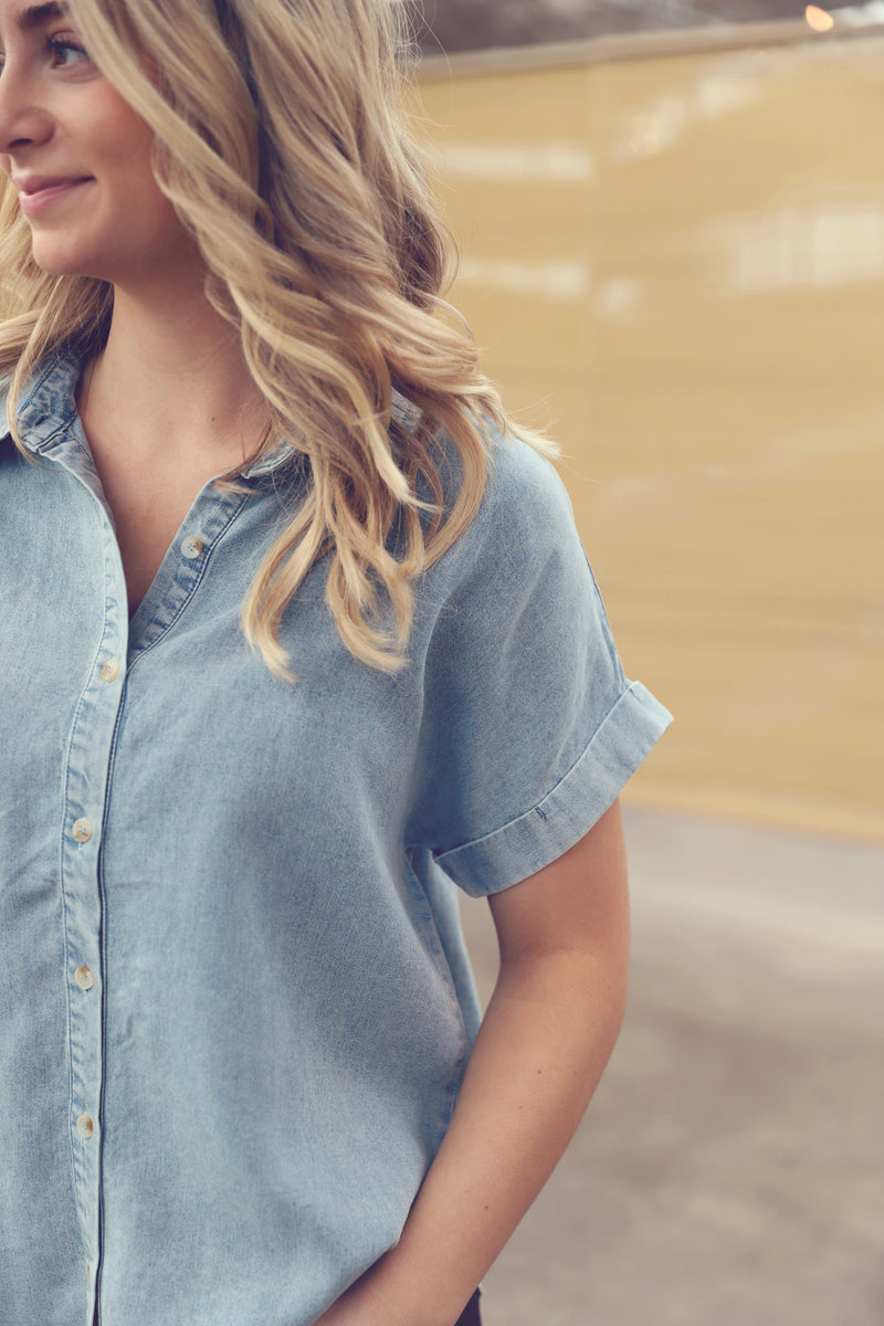 Light Denim Short Sleeve Button Down