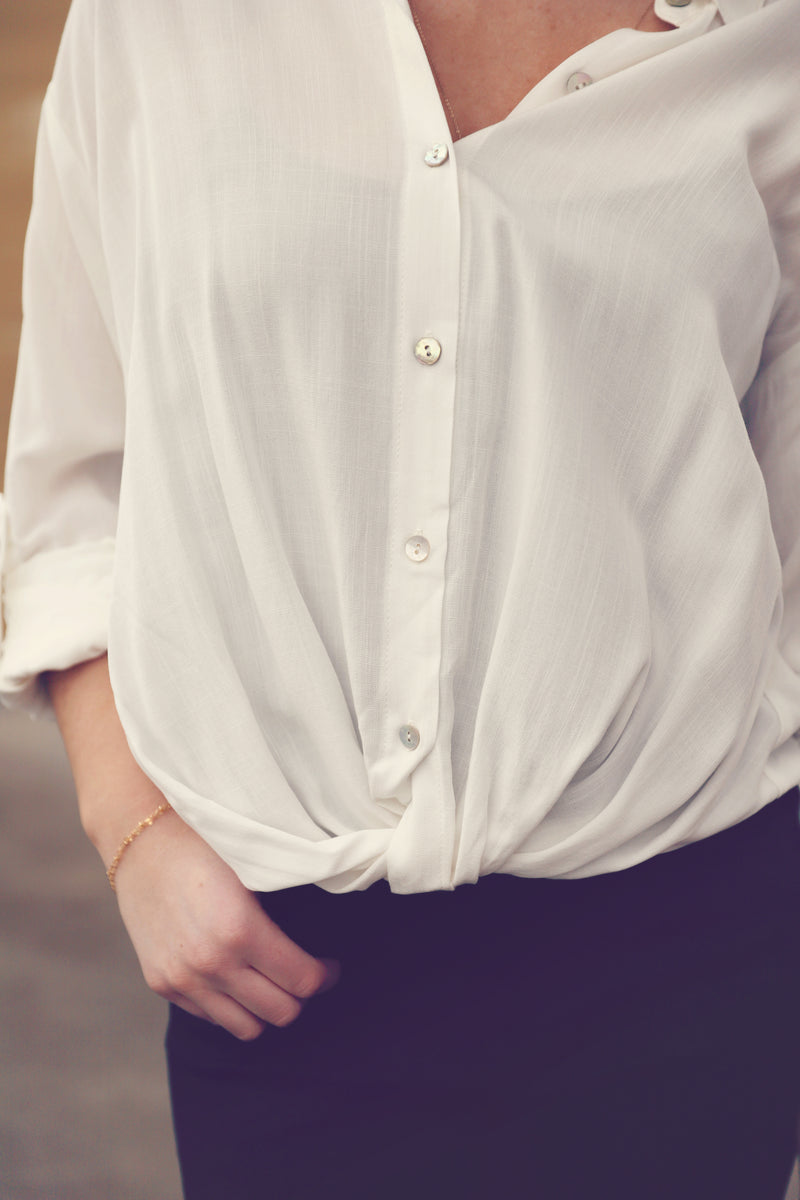Off White Twist Detail Button Down