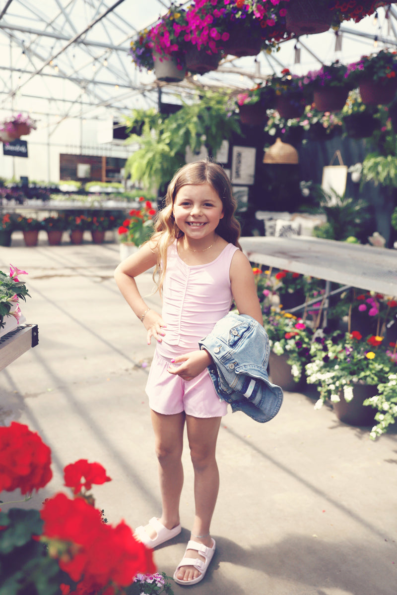 Girls Pink Lux Ruched Tank
