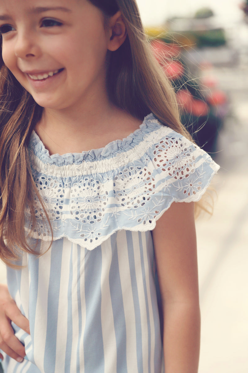 Little Girls Striped Embroidered Top