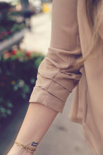 Khaki Ruched 3/4 Sleeve Blazer