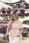 Floral Print Bubble Sleeve Peplum Top