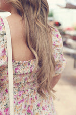 Floral Print Bubble Sleeve Peplum Top