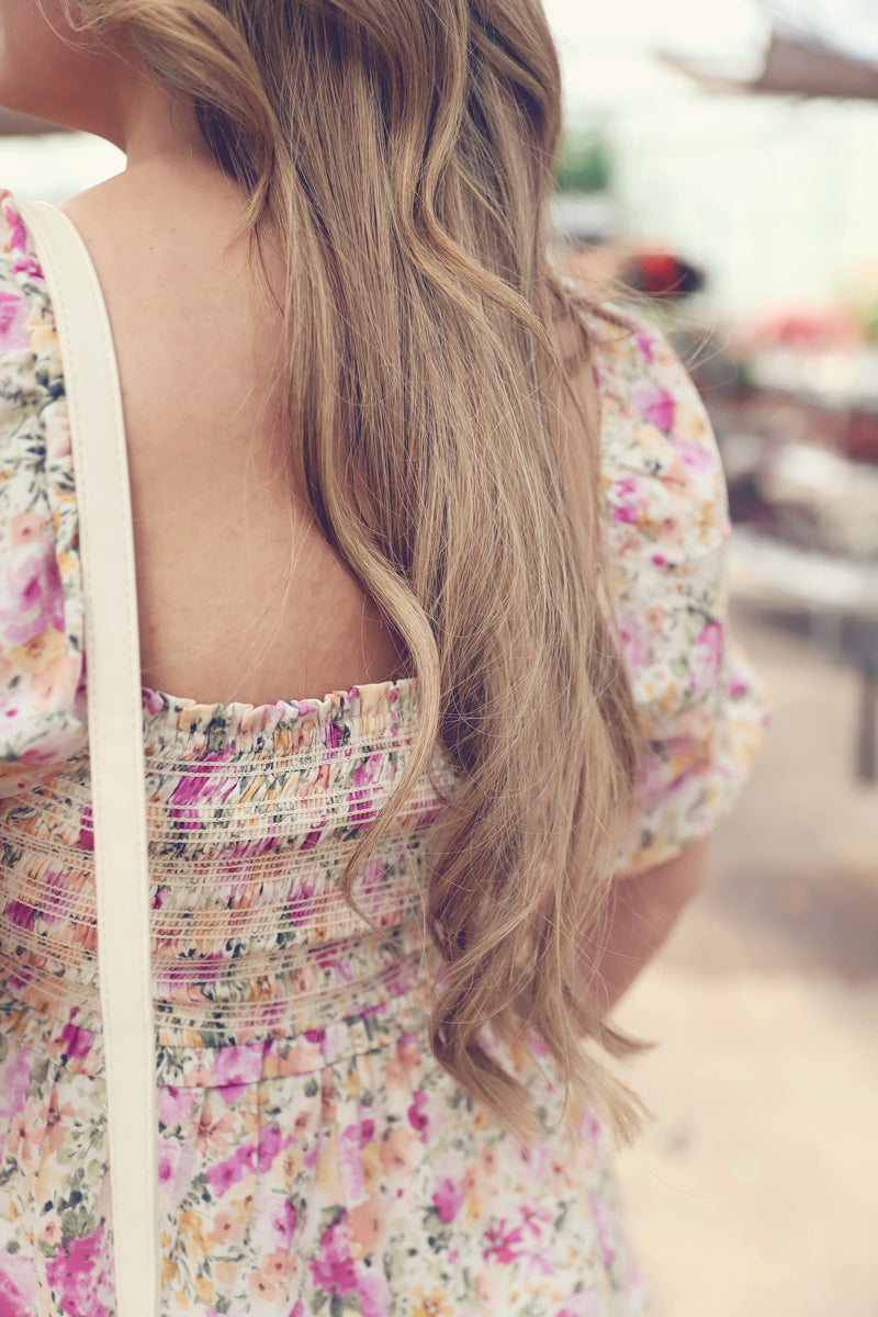 Floral Print Bubble Sleeve Peplum Top