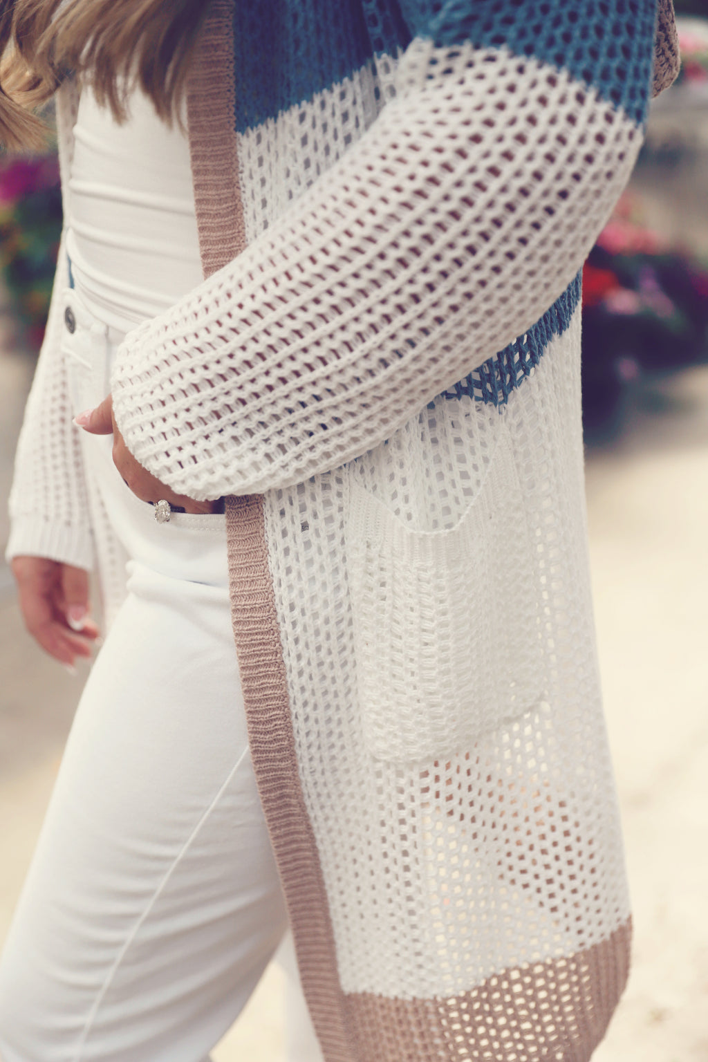 White Multi Stripe Hooded Cardigan