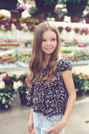 Girls Ruched Floral Ruffle Top