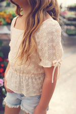 Girls Taupe Puff Sleeve Peplum Top