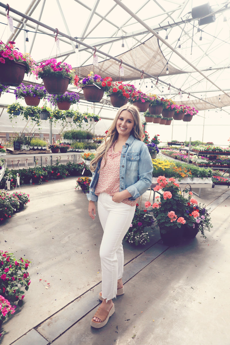 Coral Floral Print Puff Sleeve Blouse