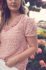 Coral Floral Print Puff Sleeve Blouse