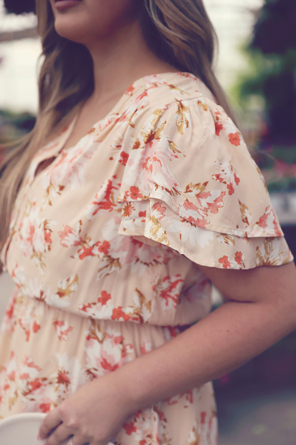Ivory Floral V-Neck Flutter Sleeve Top