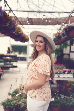 Ivory Floral V-Neck Flutter Sleeve Top