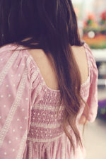 Mauve Smocked Embroidered Linen Top