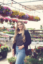 Black Striped Crochet Knit Top