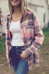 Pink & Grey Plaid Flannel Top