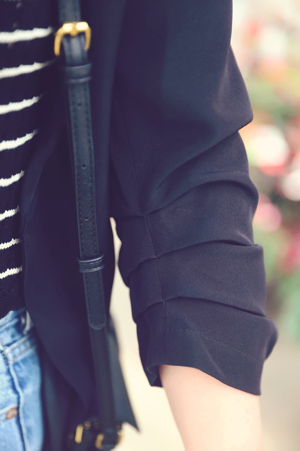 Black Ruched 3/4 Sleeve Blazer
