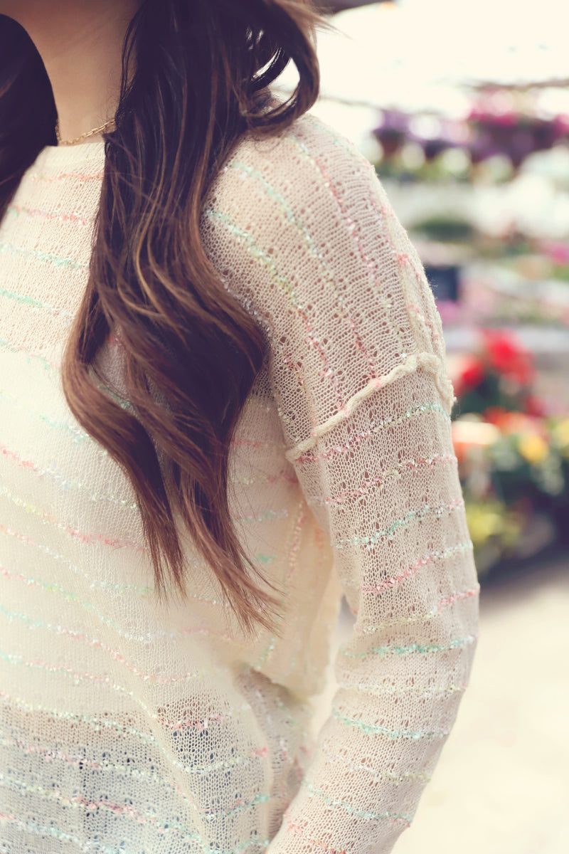 Cream Multi Striped Back Twist Sweater