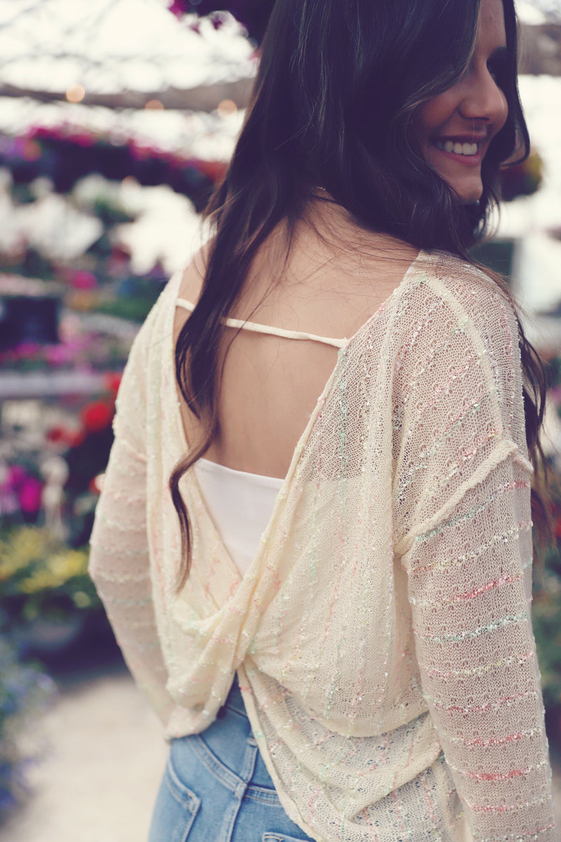 Cream Multi Striped Back Twist Sweater