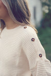 Cream Striped Button Shoulder Sweater