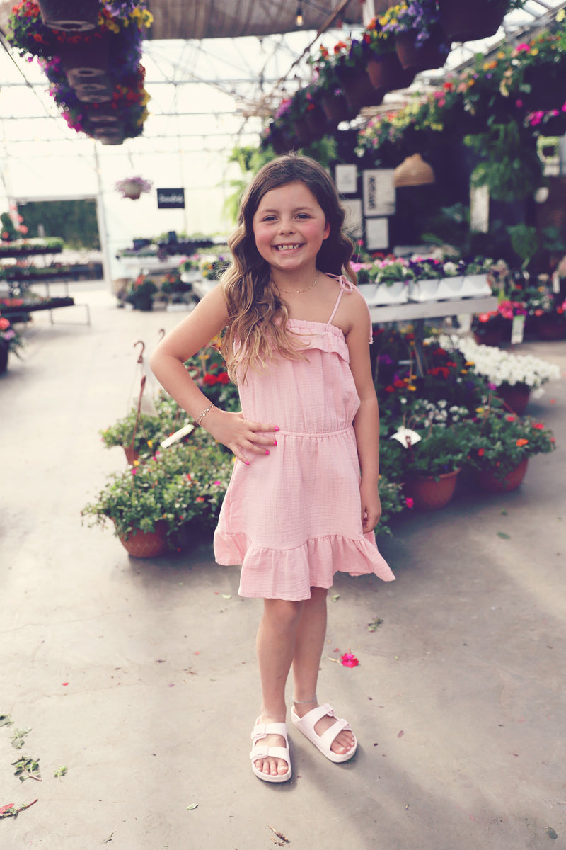 Girls Blush Tiered Gauze Dress