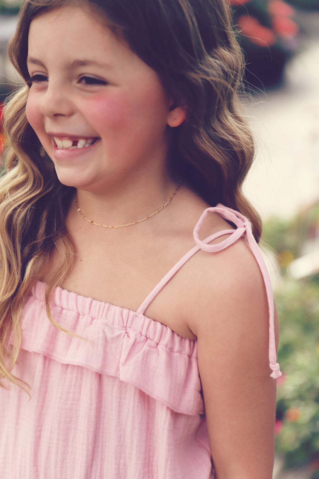 Girls Blush Tiered Gauze Dress