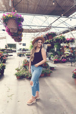 Black Square Neck Crochet Lace Tank