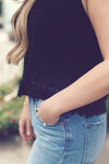 Black Square Neck Crochet Lace Tank