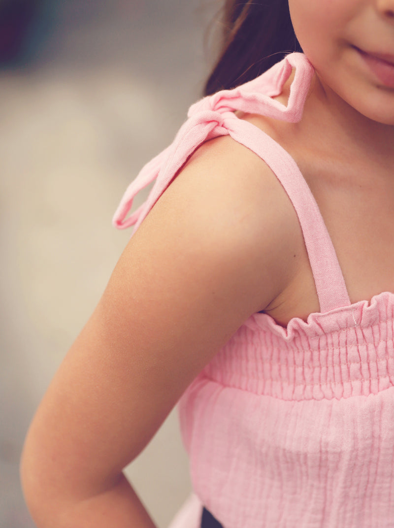 Girls Blush Gauze Tie Shoulder Cami