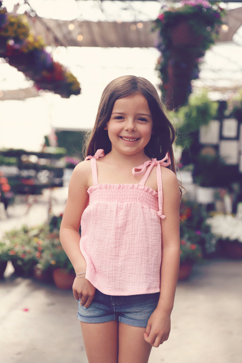 Girls Blush Gauze Tie Shoulder Cami