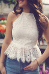Off White Layered Lace Halter Top