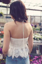 Off White Layered Lace Halter Top