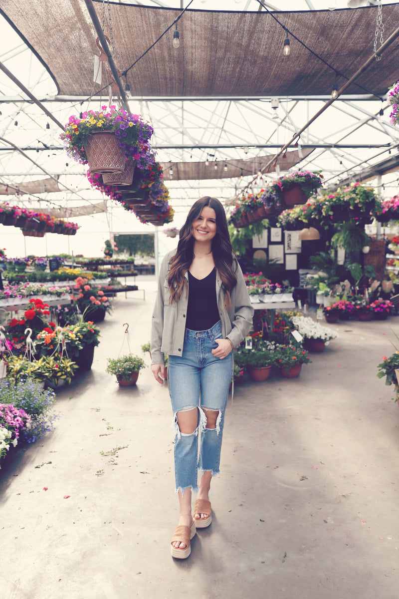 Sage Cropped Utility Zipper Jacket