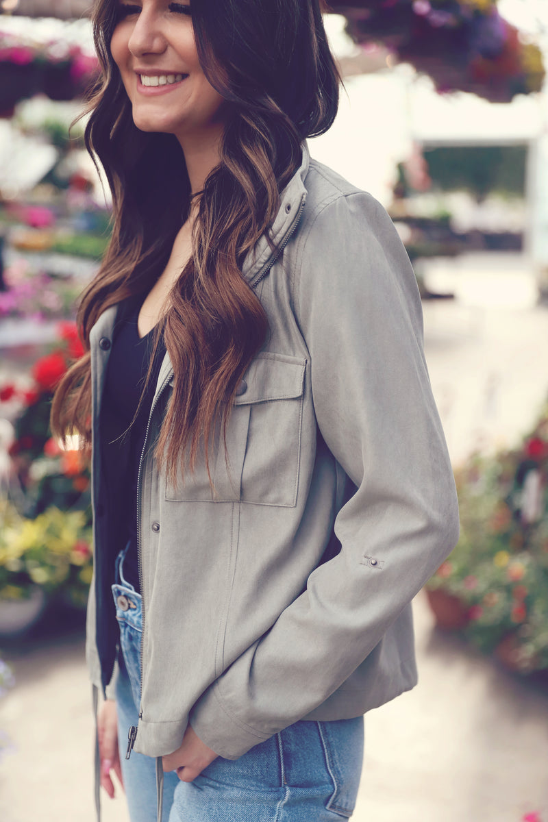 Sage Cropped Utility Zipper Jacket