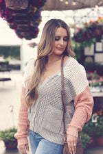 Grey Color Block Open Knit Cardigan