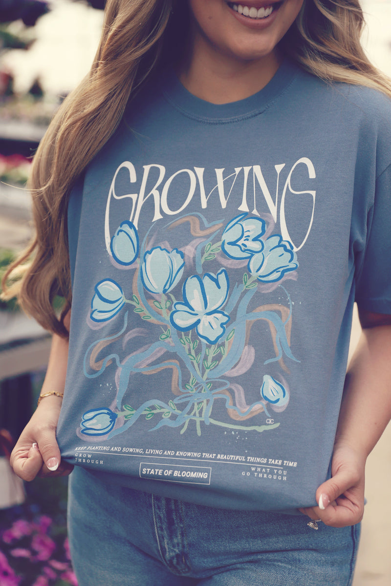 Slate Blue State Of Blooming Graphic Tee