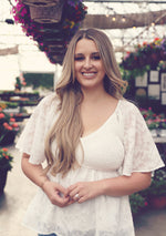 White V-Neck Flutter Sleeve Peplum Top