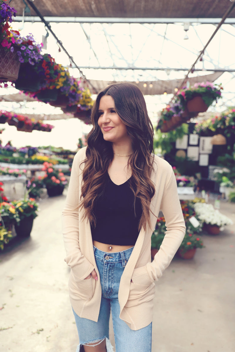 Sand Open Front Cardigan