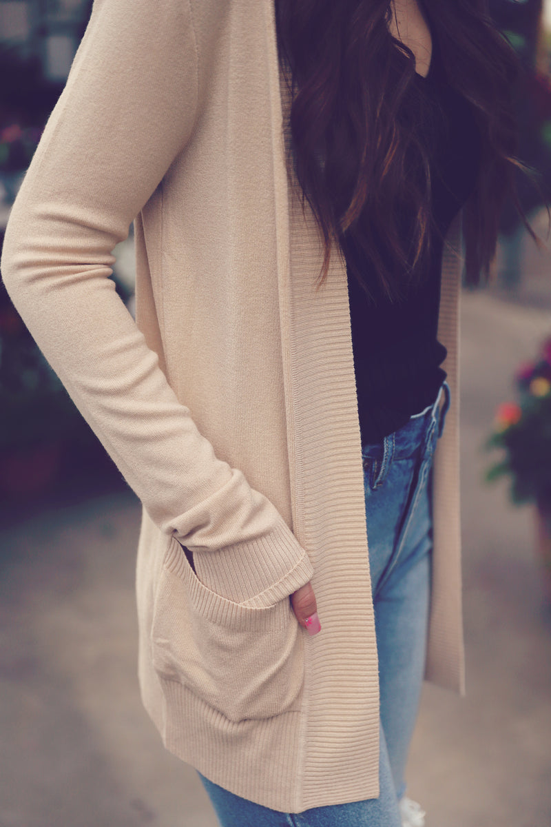 Sand Open Front Cardigan