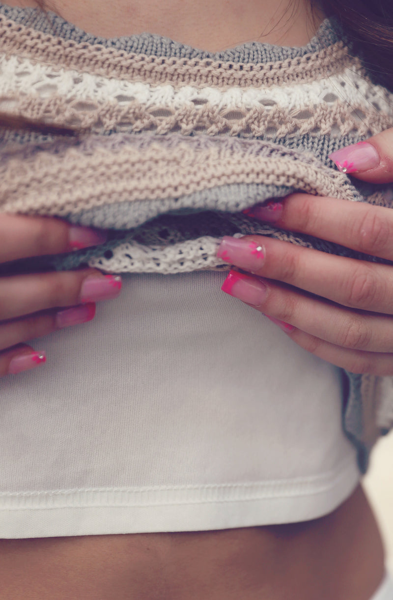 Sage Multi Stripe Scallop Sweater Tank
