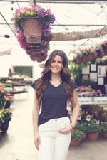 Black Striped V-Neck Butterfly Sleeve Top