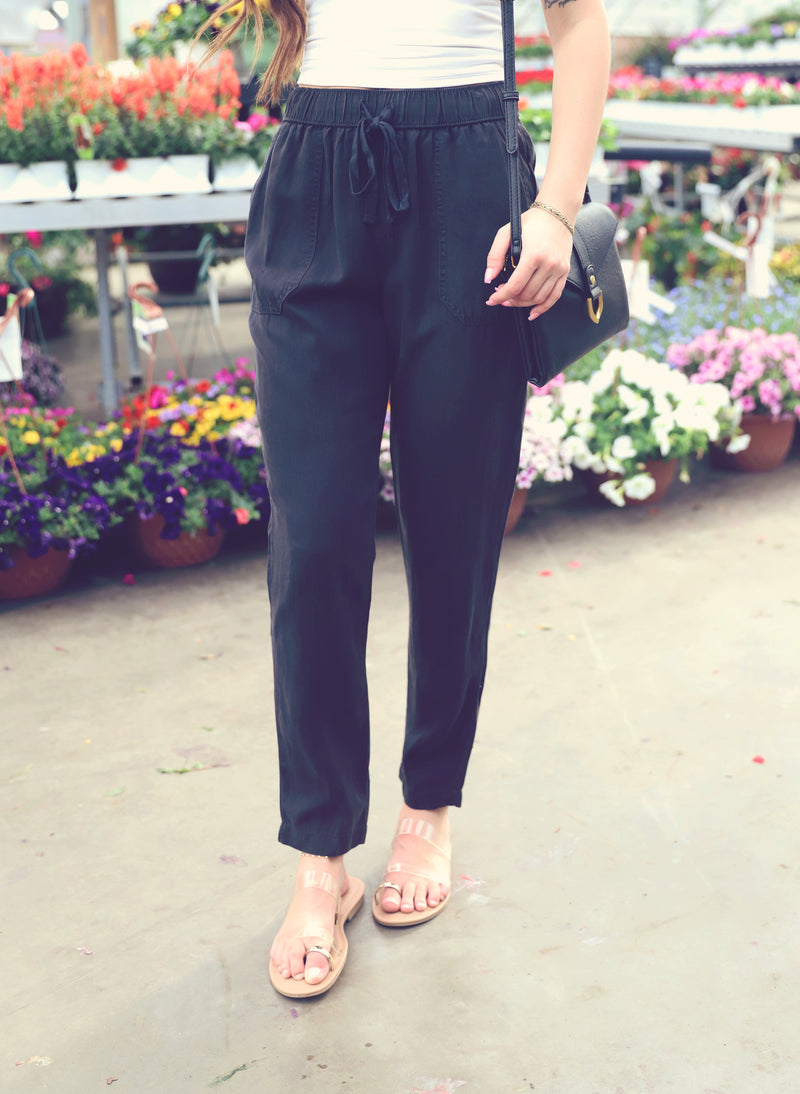 Vintage Black Tencel Tapered Pants