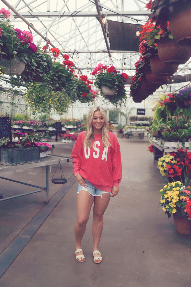 Red USA Oversized Corded Crew