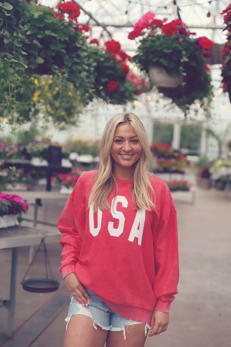 Red USA Oversized Corded Crew