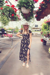 Black Floral V-Neck Ruffle Sleeve Dress