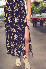 Black Floral V-Neck Ruffle Sleeve Dress