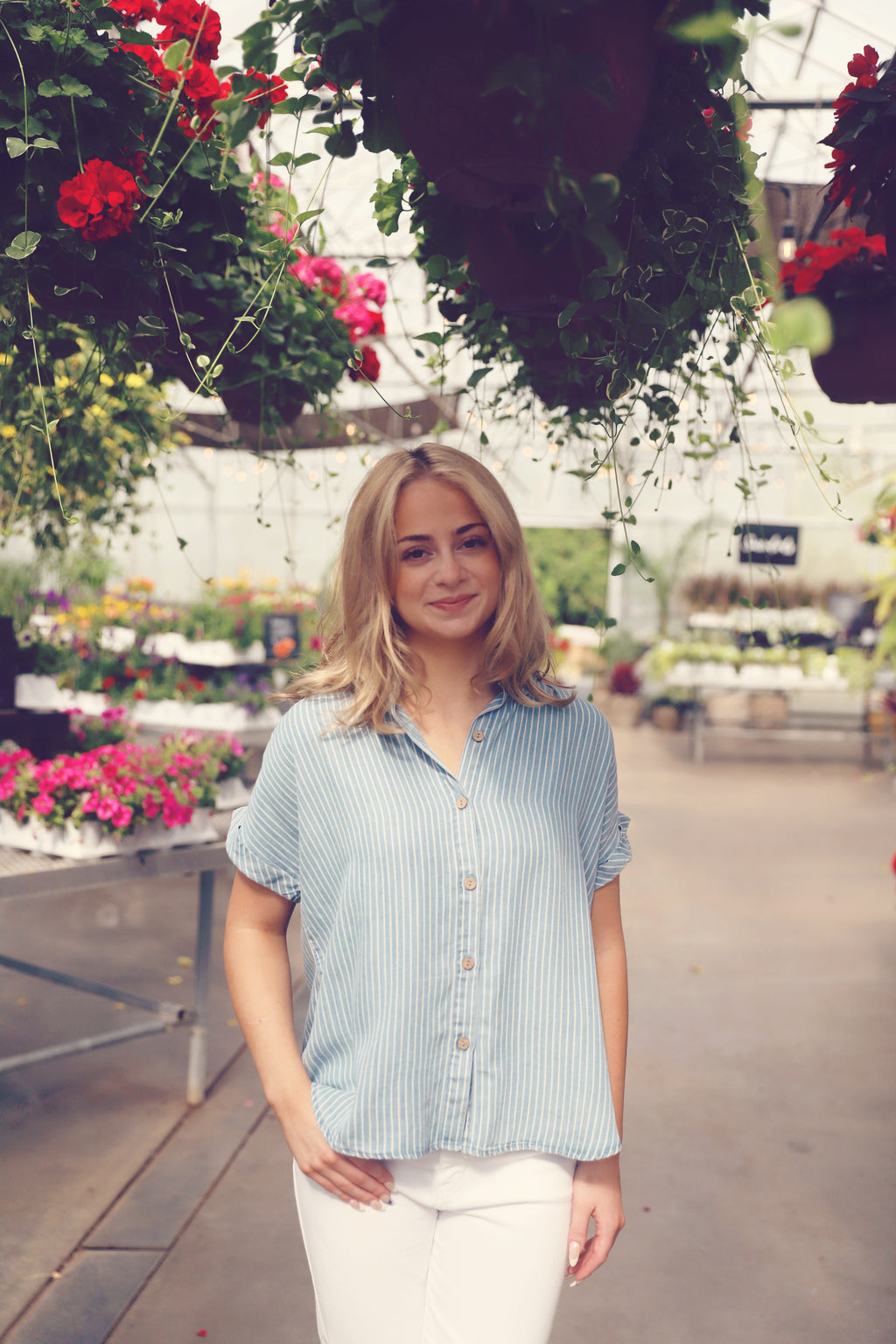 Medium Wash Chambray Stripe Button Up